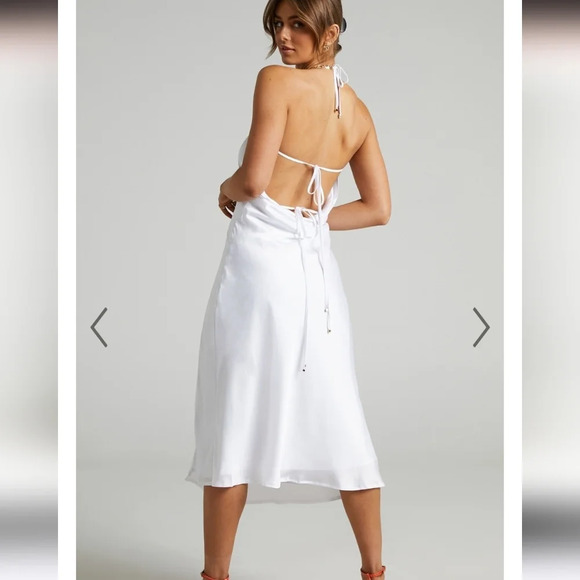 NWT Showpo Florentina Twist Front Open The Back Midi Dress White satin - Picture 4 of 10
